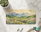 alpine meadow front license plate on marble surface — watercolor wildflower mountain art