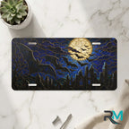 full moon bats vanity plate on marble surface — midnight blue bat cracked moon decorative plate
