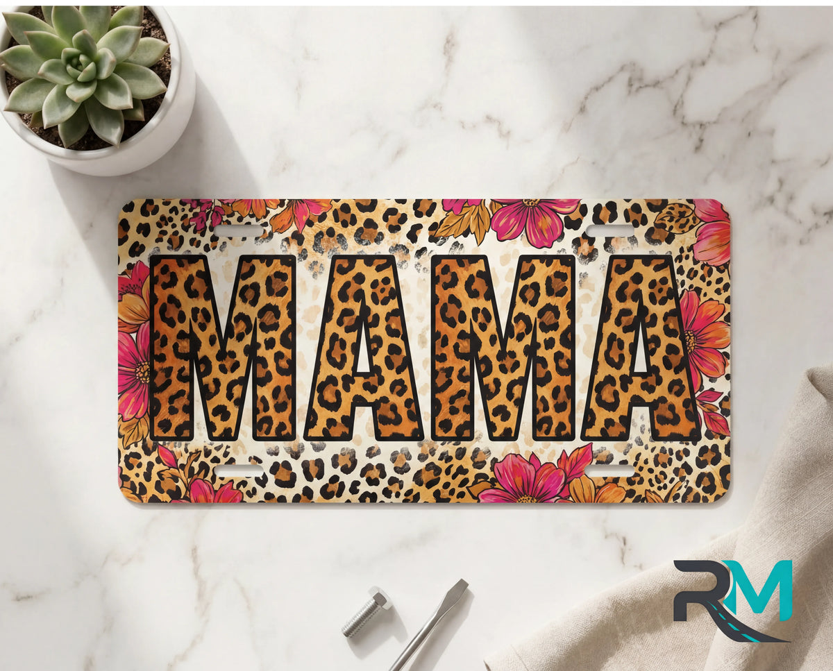 Leopard Floral Mama Vanity Plate