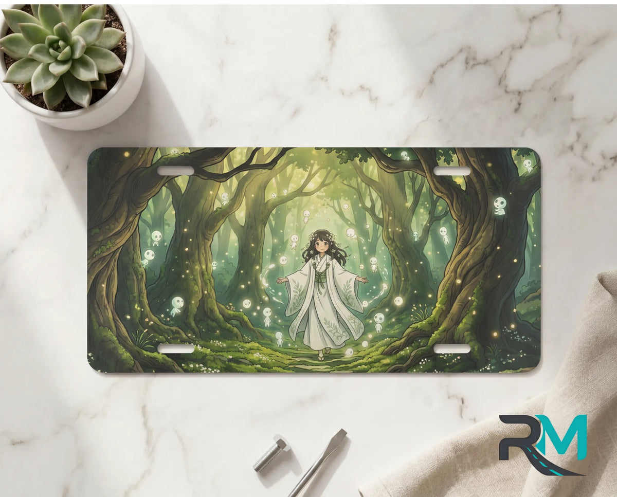 forest spirit vanity plate on marble surface — moonlit glade spirit lights ancient trees decorative plate