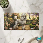 poodle Paris vanity plate on marble surface — Eiffel Tower garden rose decorative plate