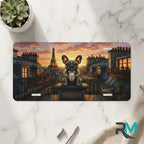 french bulldog paris vanity plate on marble surface — Eiffel Tower rooftop sunset decorative plate