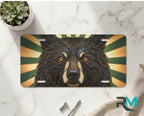 bear face vanity plate on marble surface — deep brown gold forest decorative wildlife plate