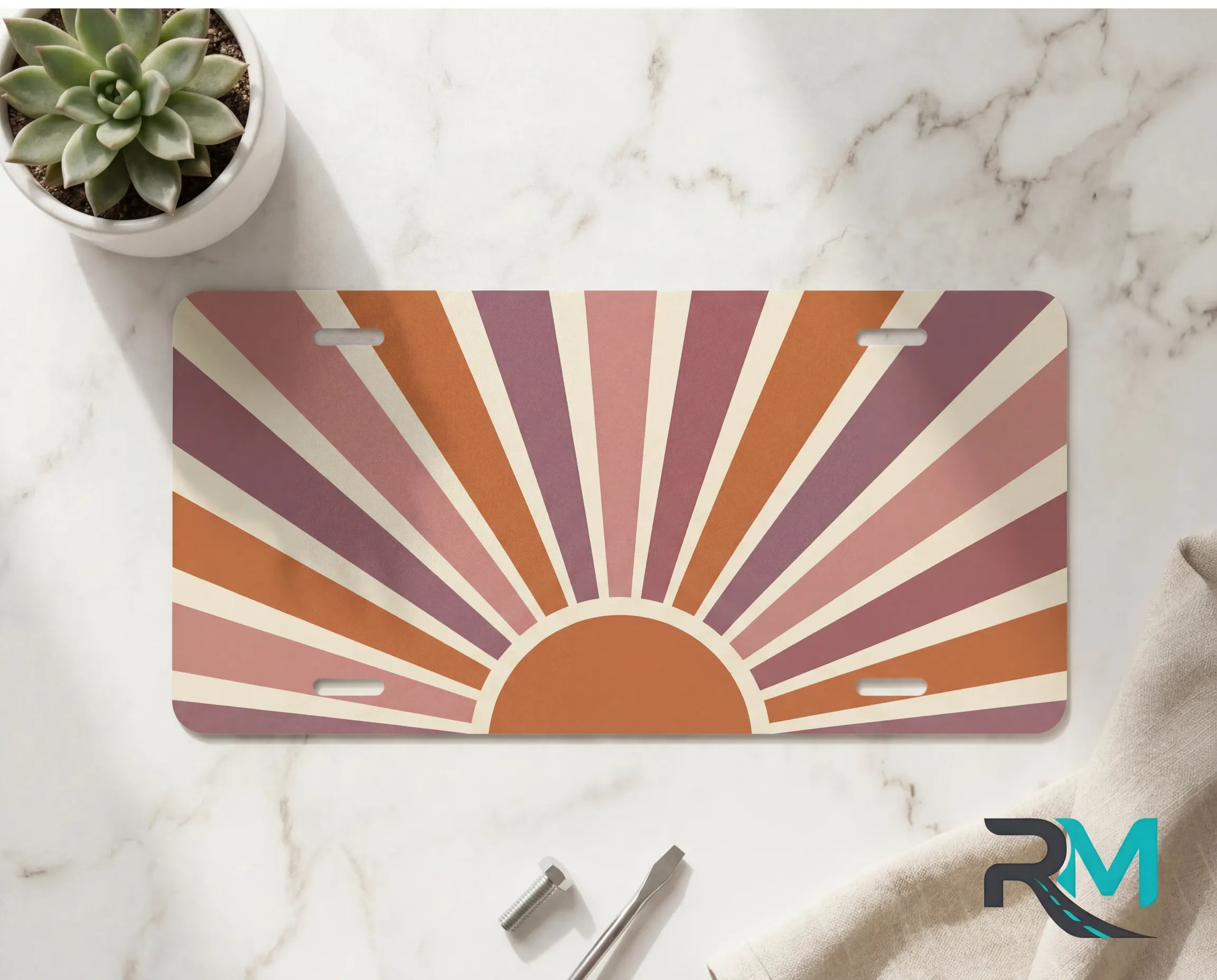 retro terracotta rose vanity plate on marble surface — soft dusty pink sunrise decorative plate