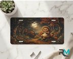woodland tanuki moonlit forest vanity plate on marble surface — smiling tanuki amber moonlit autumn decorative plate