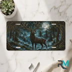 moonlit stag vanity plate on marble surface — deep teal ink blue stag pines decorative plate