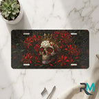 skull crown vanity plate on marble surface — jewel red crowned skull chrysanthemum decorative plate