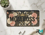 mom boss vanity plate on marble surface — blush rose gold decorative crown plate