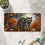 moonlit raccoon vanity plate on marble surface — warm amber rust raccoon decorative plate
