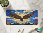 stained glass eagle vanity plate on marble surface — cobalt gold decorative eagle plate