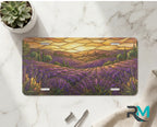 lavender field sunset vanity plate on marble surface — warm gold deep purple lavender decorative plate