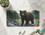 mountain river bear vanity plate on marble surface — forest green river blue decorative plate