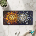 sun moon vanity plate on marble surface — golden sun silver moon indigo decorative plate