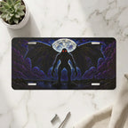 mothman vanity plate on marble surface — deep purple winged mothman red eyes decorative plate