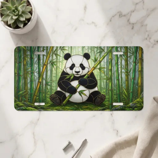 panda bamboo vanity plate on marble surface — soft green panda bamboo decorative plate