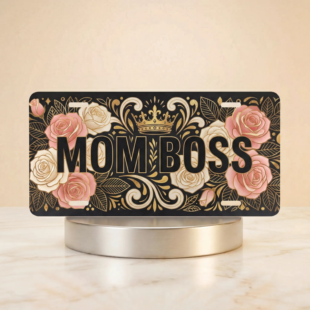 Mom Boss Floral Crown Vanity Plate - Road Muse