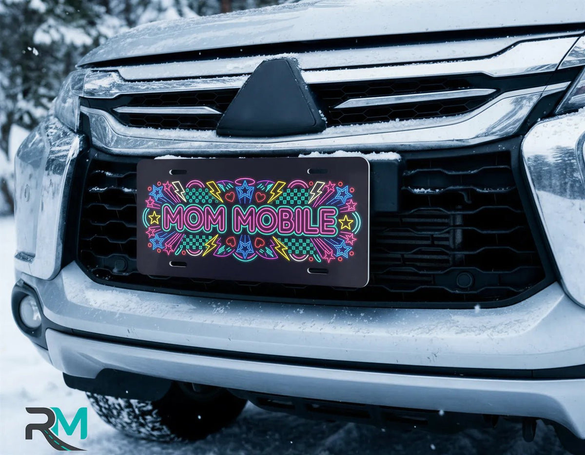 Mom Mobile Neon Retro Vanity Plate - Road Muse