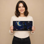 Moonlit Black Cat Crescent Moon Vanity Plate - Road Muse