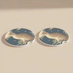 Moonlit Cat Japanese Wave Car Coasters Set - Road Muse