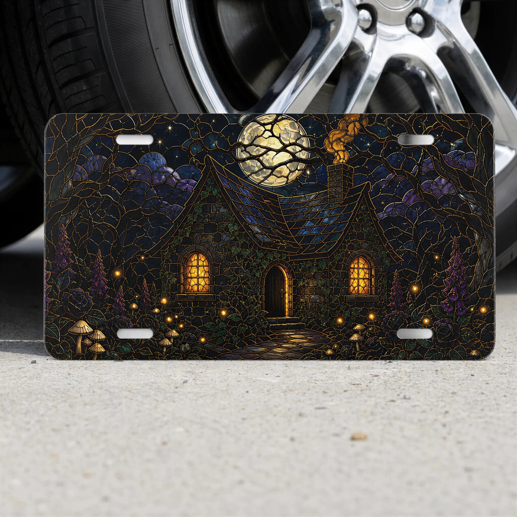 Moonlit Cottage Haunted Forest Vanity Plate - Road Muse