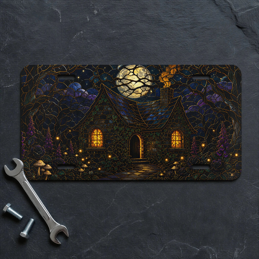Moonlit Cottage Haunted Forest Vanity Plate - Road Muse