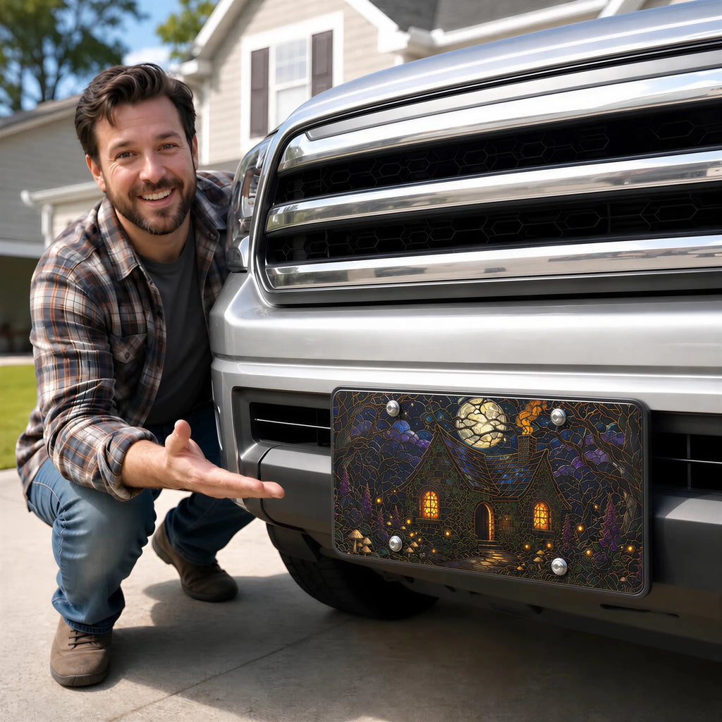 Moonlit Cottage Haunted Forest Vanity Plate - Road Muse