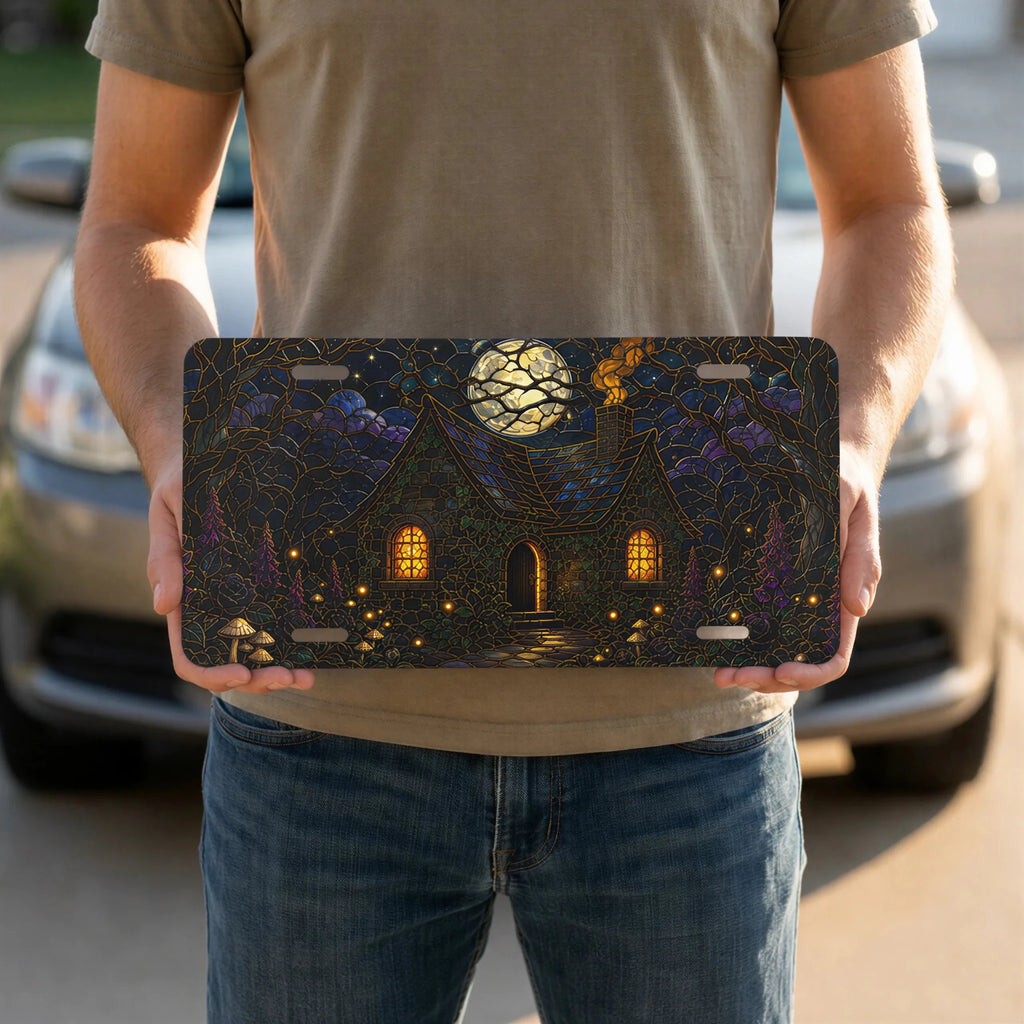 Moonlit Cottage Haunted Forest Vanity Plate - Road Muse