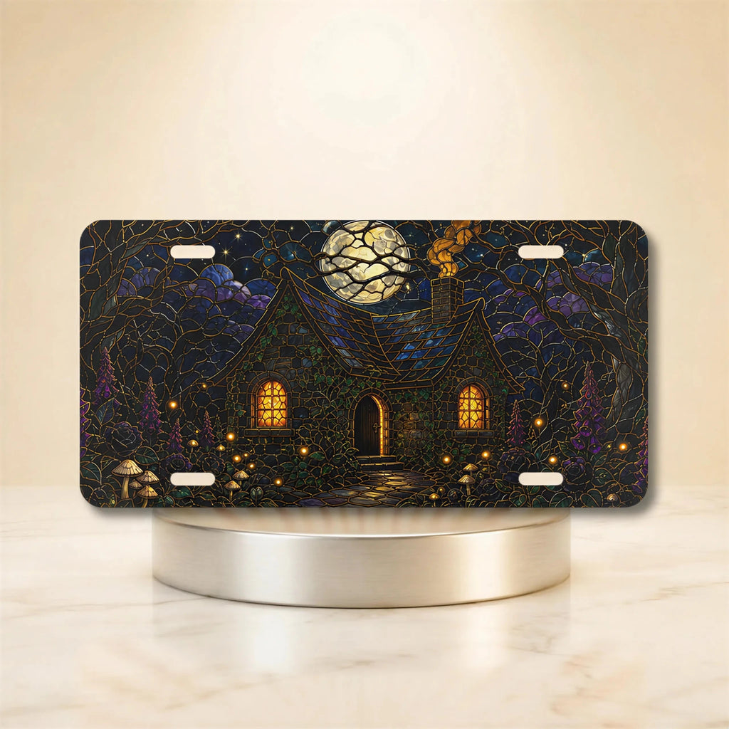 Moonlit Cottage Haunted Forest Vanity Plate - Road Muse