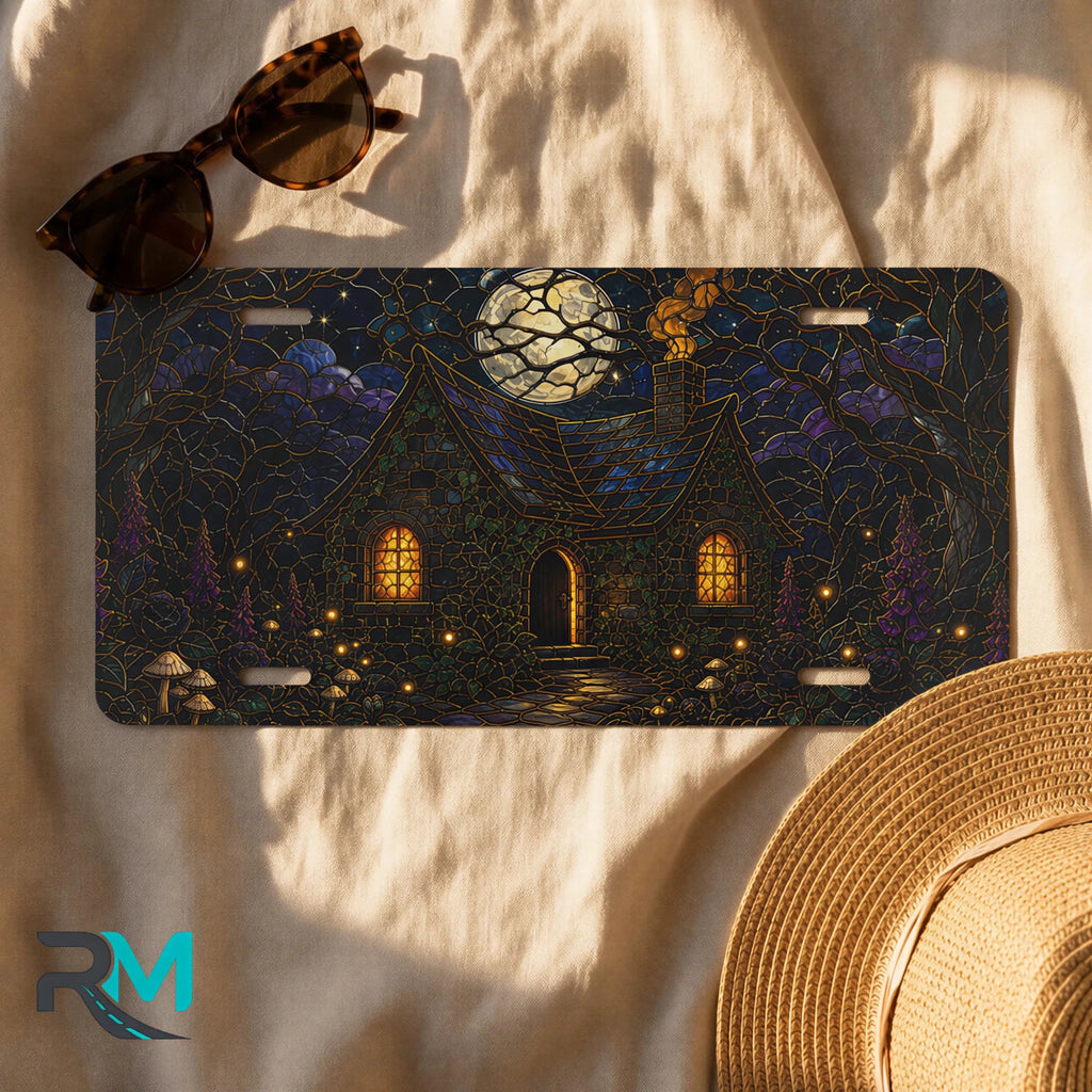 Moonlit Cottage Haunted Forest Vanity Plate - Road Muse