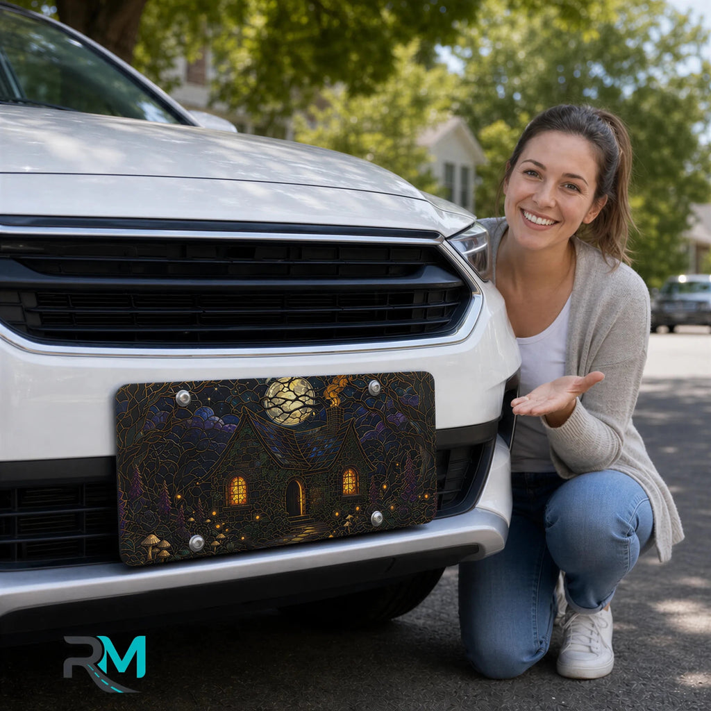 Moonlit Cottage Haunted Forest Vanity Plate - Road Muse