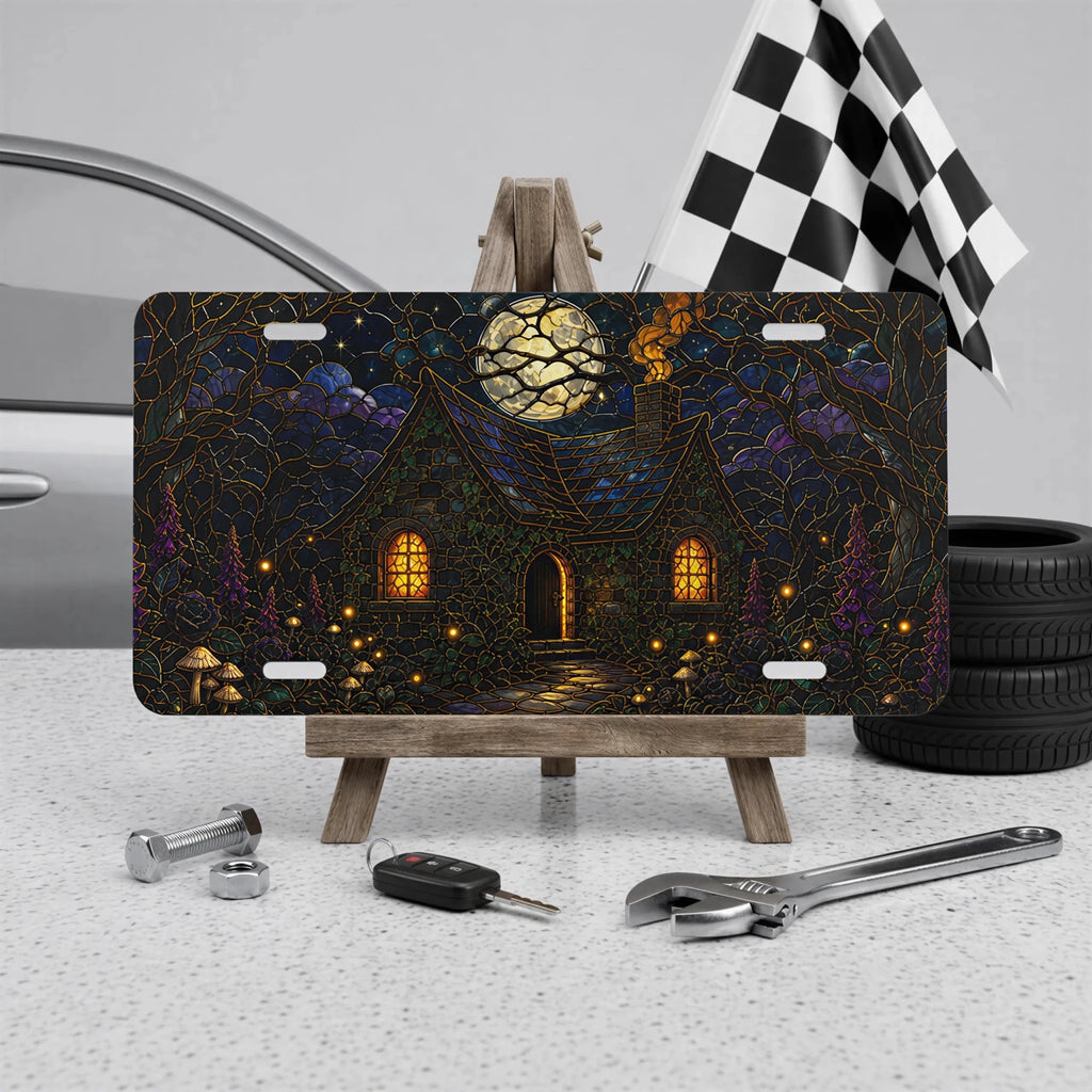 Moonlit Cottage Haunted Forest Vanity Plate - Road Muse