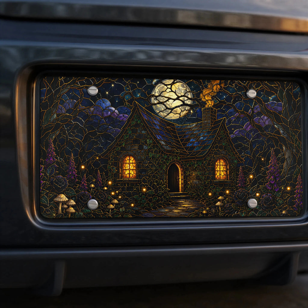 Moonlit Cottage Haunted Forest Vanity Plate - Road Muse