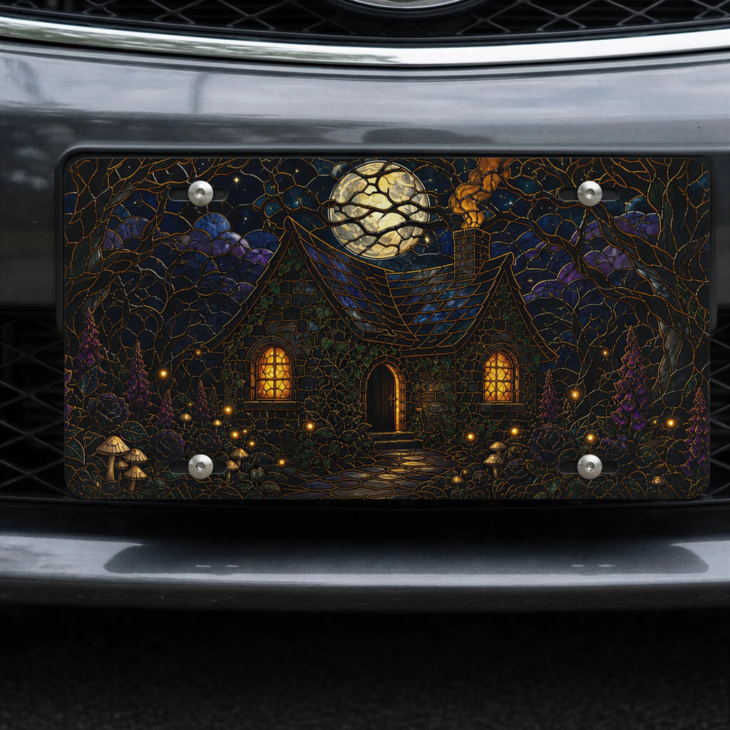 Moonlit Cottage Haunted Forest Vanity Plate - Road Muse