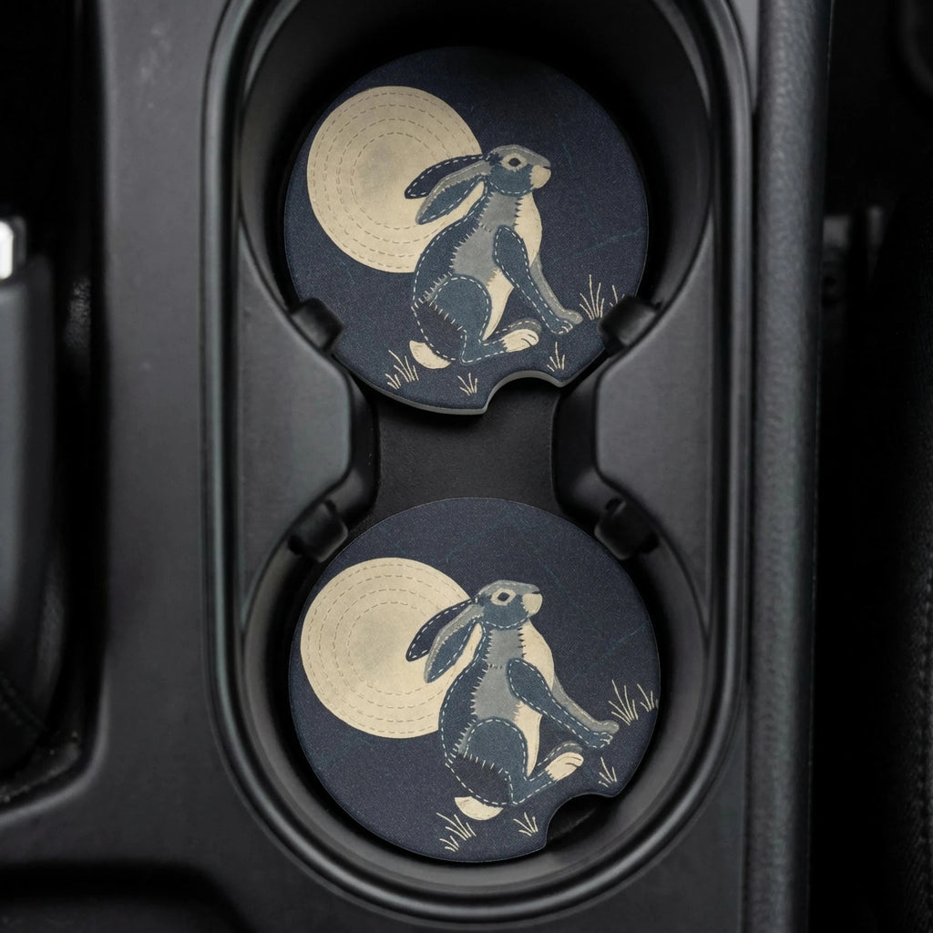 Moonlit Rabbit Car Coasters Set - Road Muse