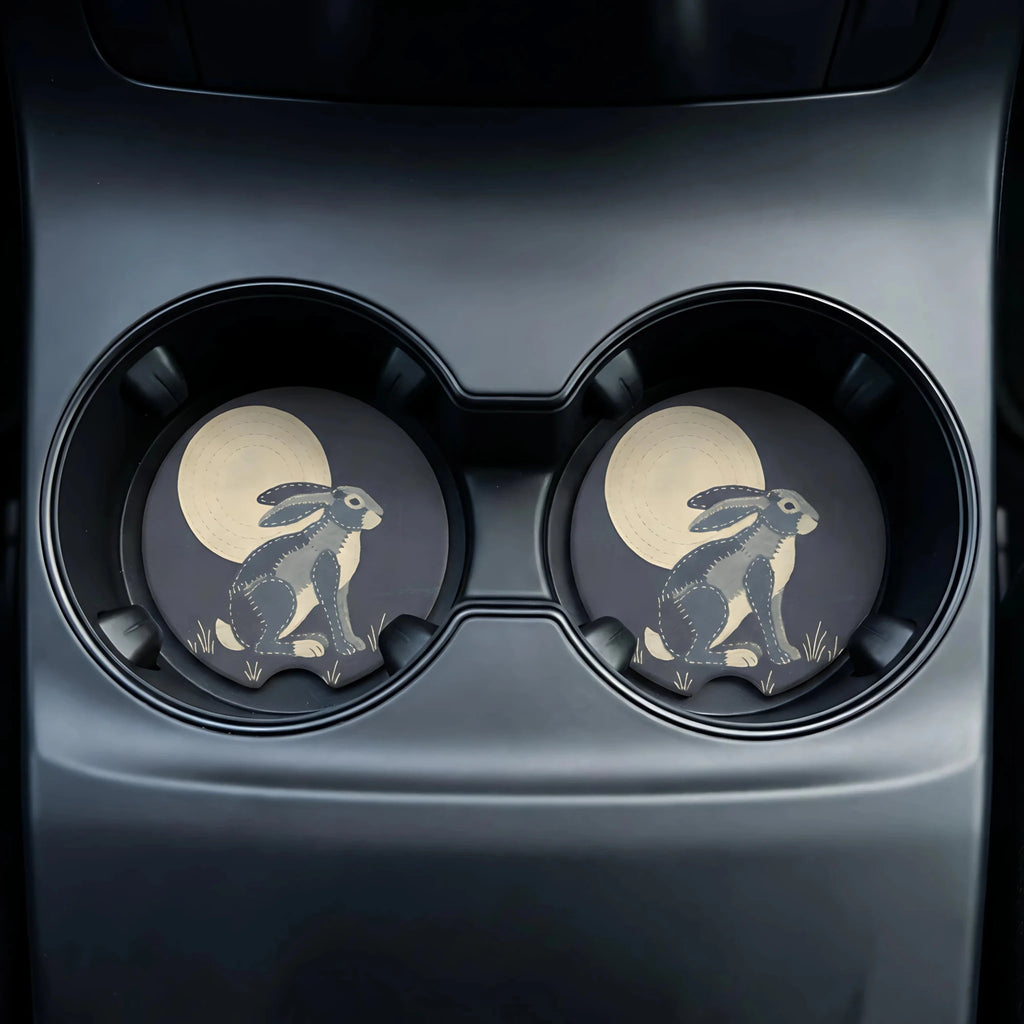 Moonlit Rabbit Car Coasters Set - Road Muse