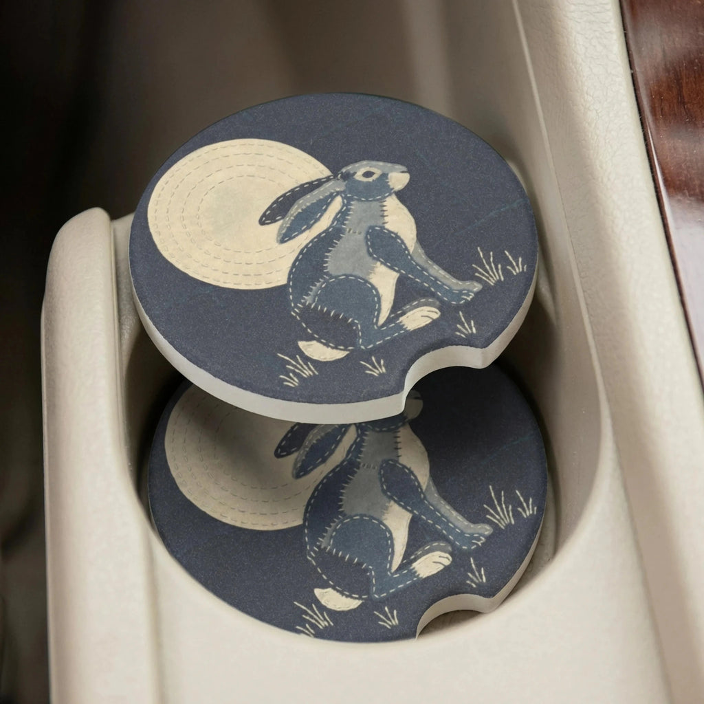 Moonlit Rabbit Car Coasters Set - Road Muse