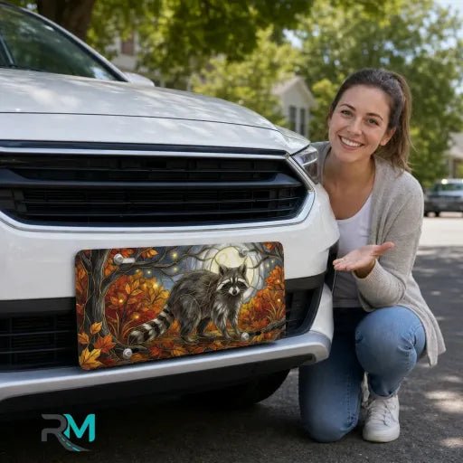Moonlit Raccoon Autumn Forest Vanity Plate - Road Muse