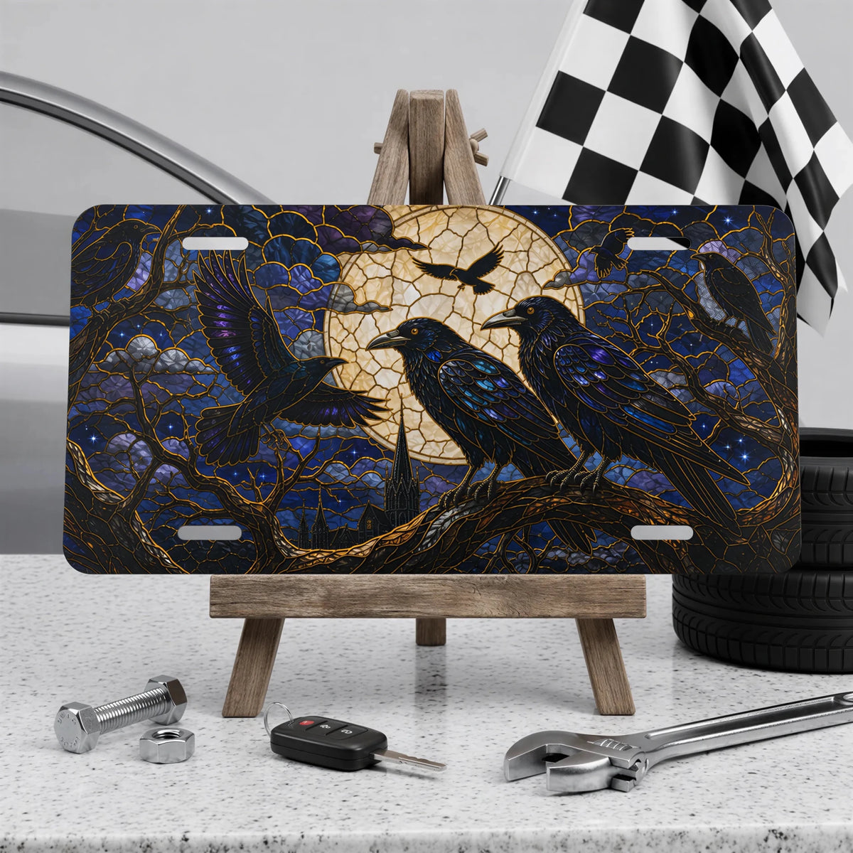 Moonlit Ravens Gothic Vanity Plate - Road Muse