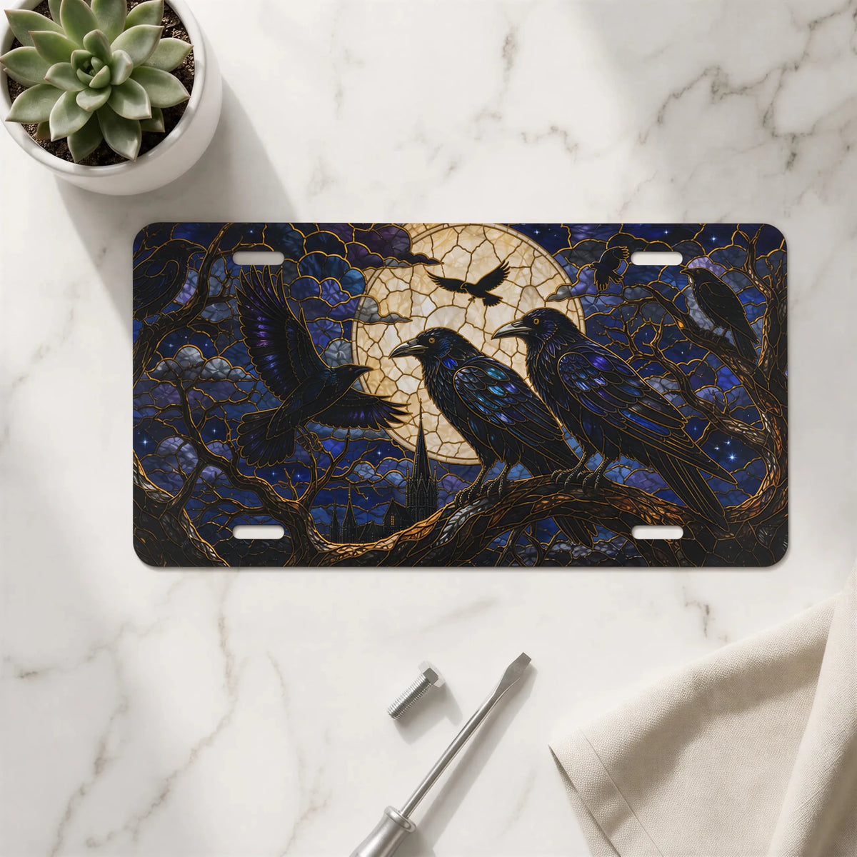 Moonlit Ravens Gothic Vanity Plate - Road Muse