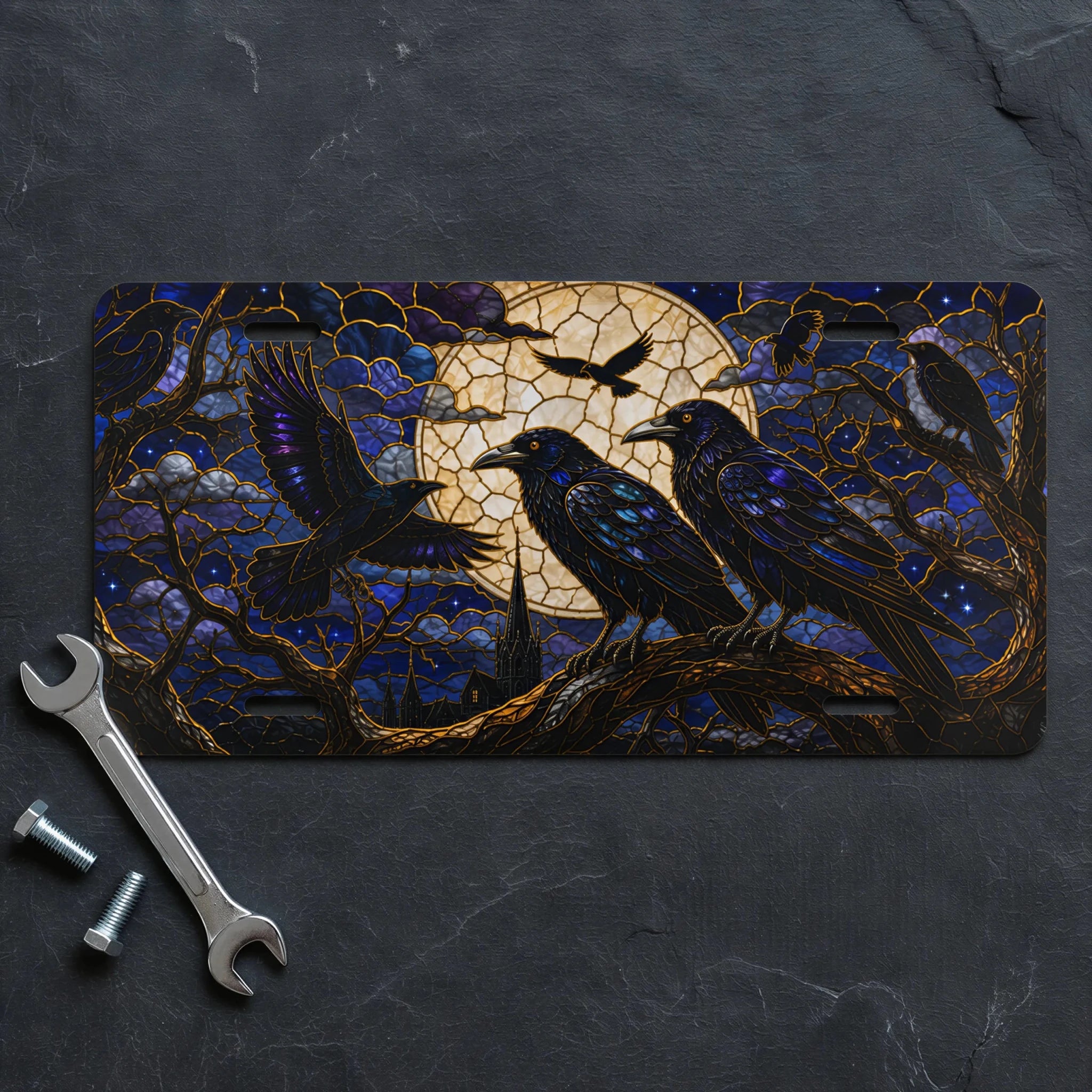 Moonlit Ravens Gothic Vanity Plate - Road Muse