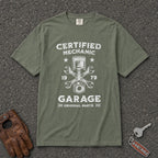 moss certified mechanic comfort colors tee — vintage auto repair piston wrench graphic shirt