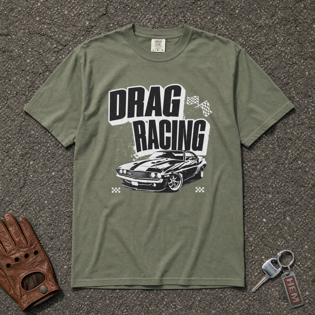 moss drag racing vintage muscle car graphic tee — comfort colors race day shirt