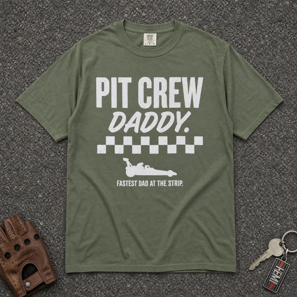 moss pit crew daddy graphic tee — checkered flag racing car vintage comfort colors shirt