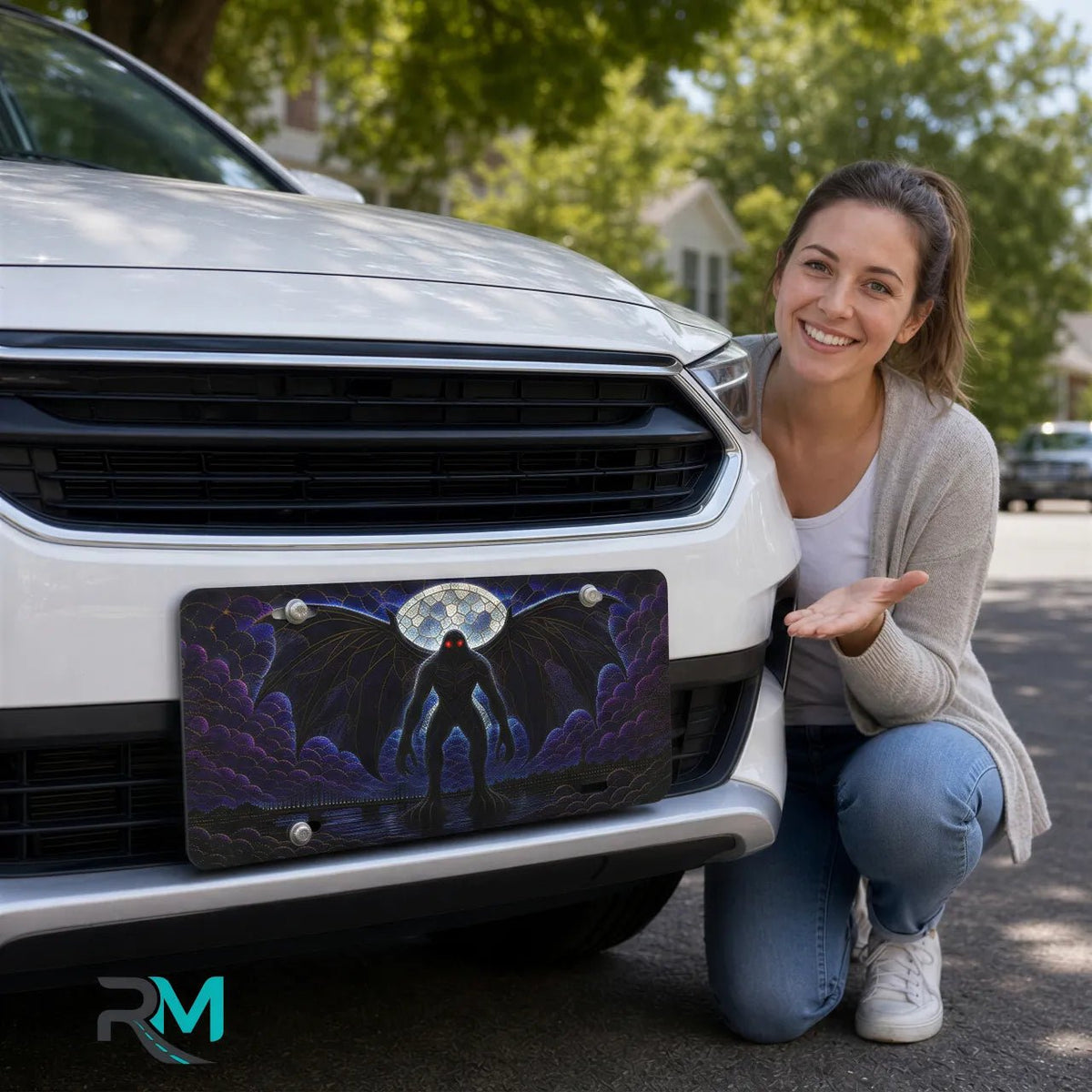 Mothman Silhouette Moonlit Vanity Plate - Road Muse