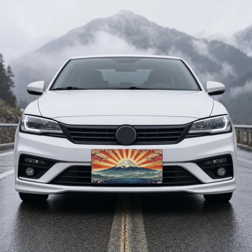 Mount Fuji Sunrise Cherry Blossoms Vanity Plate - Road Muse