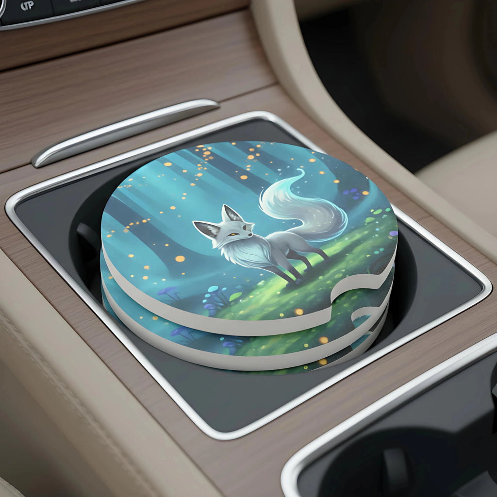 Mystical White Fox Car Coasters Set - Road Muse