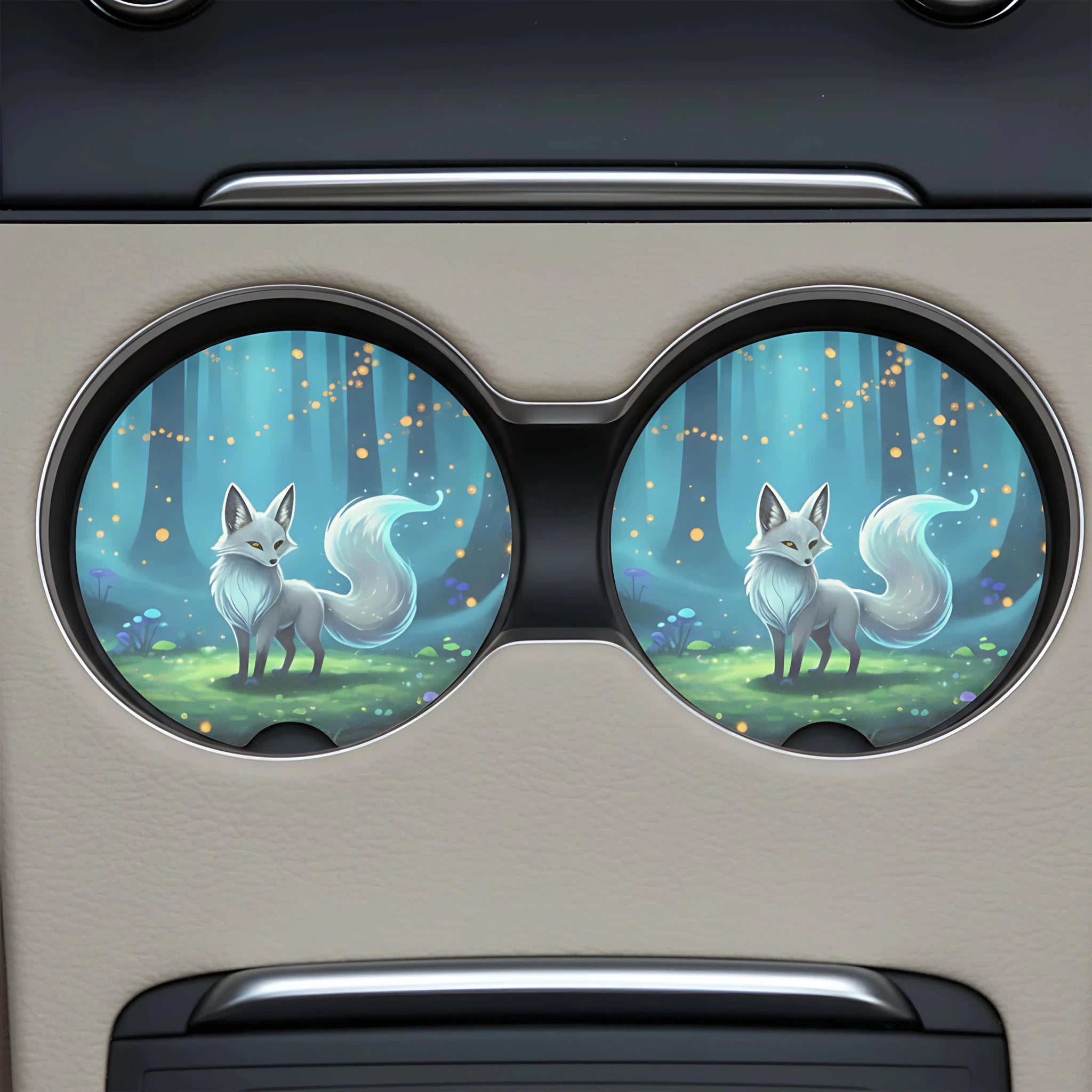Mystical White Fox Car Coasters Set - Road Muse