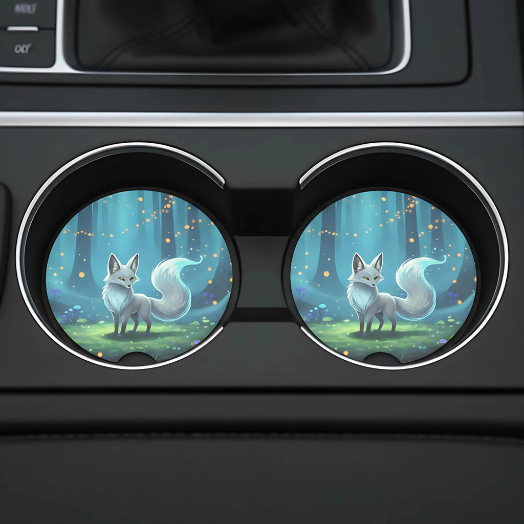 Mystical White Fox Car Coasters Set - Road Muse