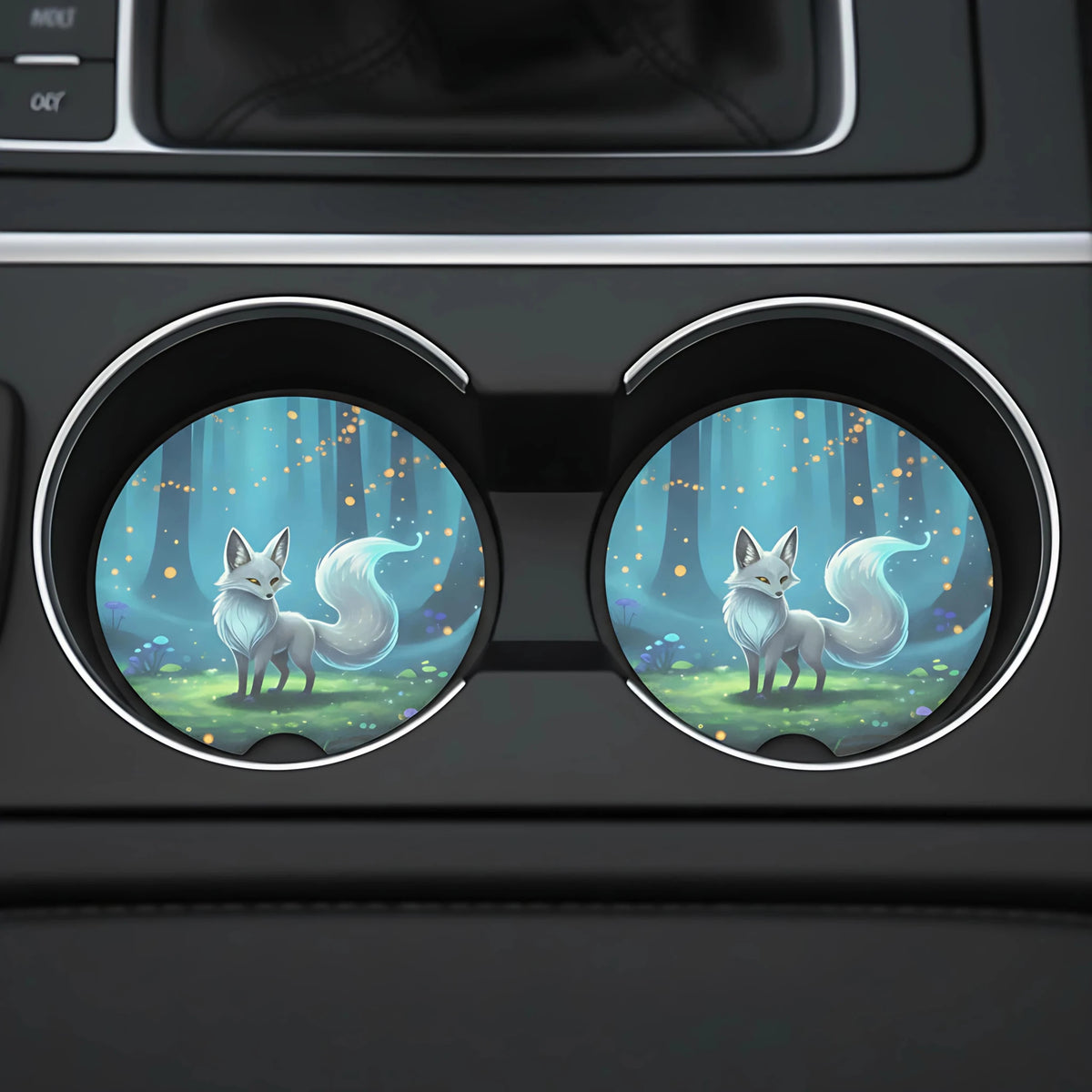 Mystical White Fox Car Coasters Set - Road Muse