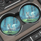 Mystical White Fox Car Coasters Set - Road Muse